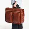 Vintage Distressed Leather Multi-Pocket Business Briefcase