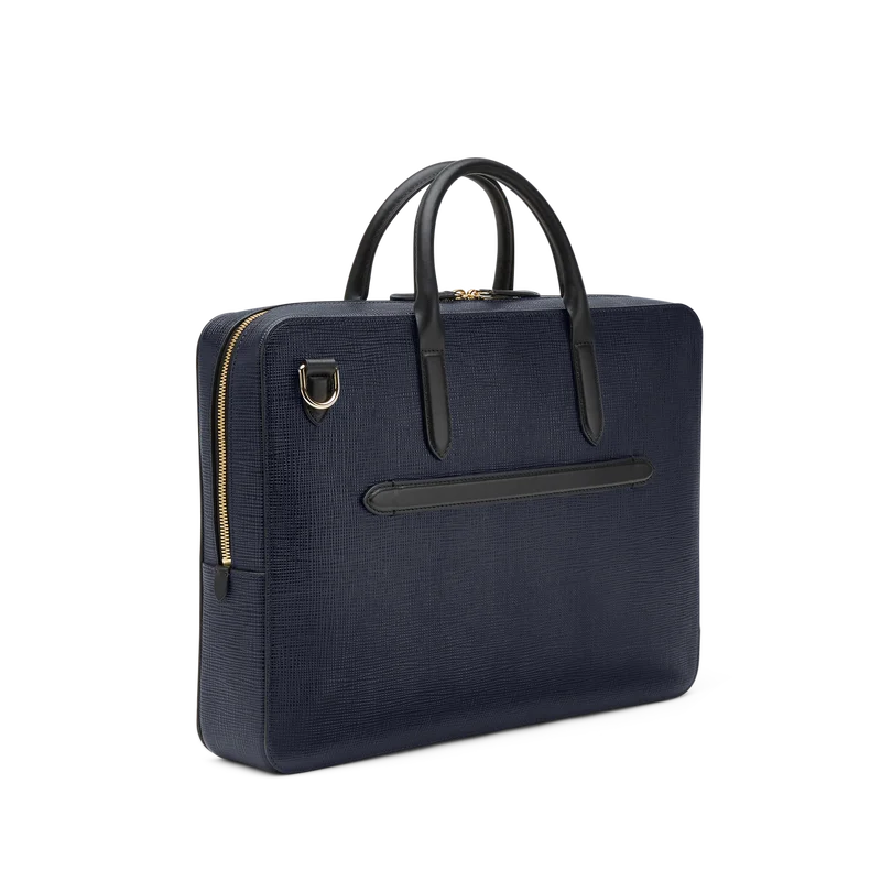 Textured Navy Leather Convertible Business Laptop Briefcase