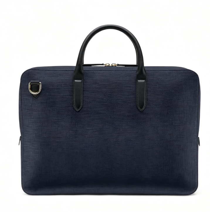Textured Navy Leather Convertible Business Laptop Briefcase