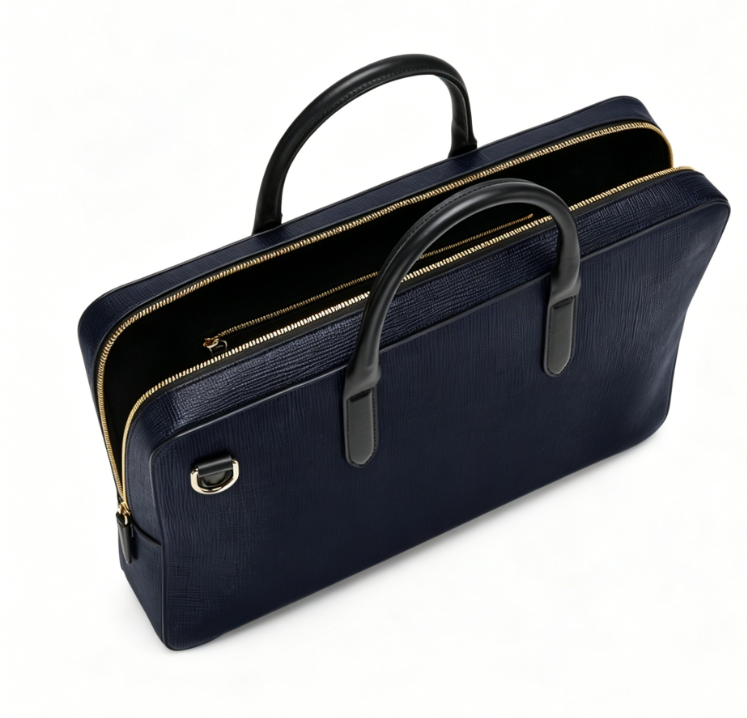 Textured Navy Leather Convertible Business Laptop Briefcase
