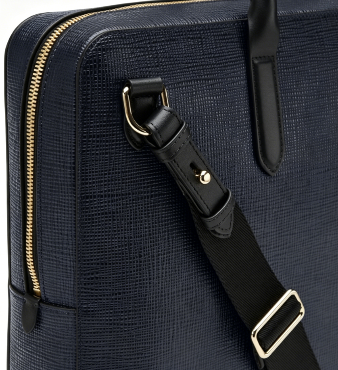Textured Navy Leather Convertible Business Laptop Briefcase