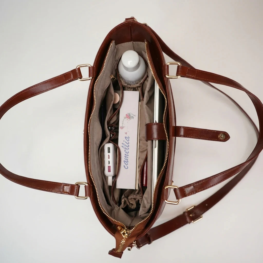 Carol Sequence Genuine Leather Tote Briefcase