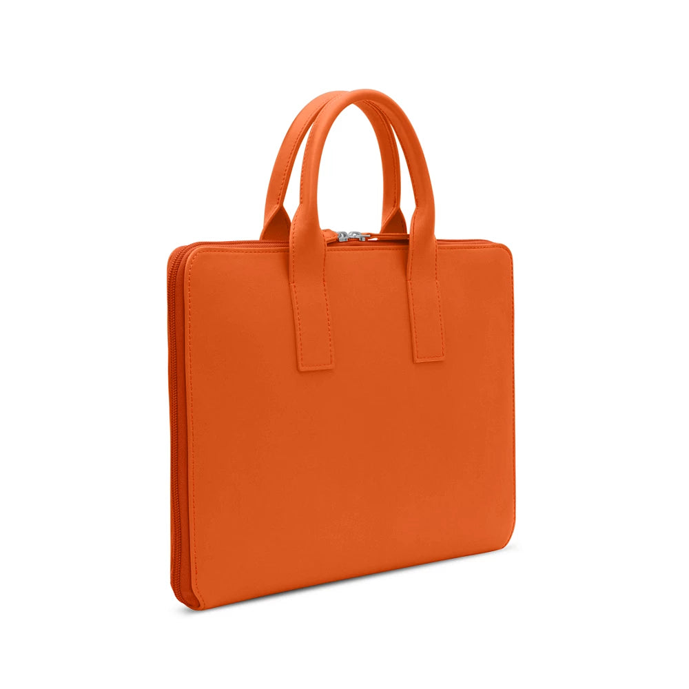 Slim Orange Leather Multi-Pocket Laptop Portfolio Handbag
